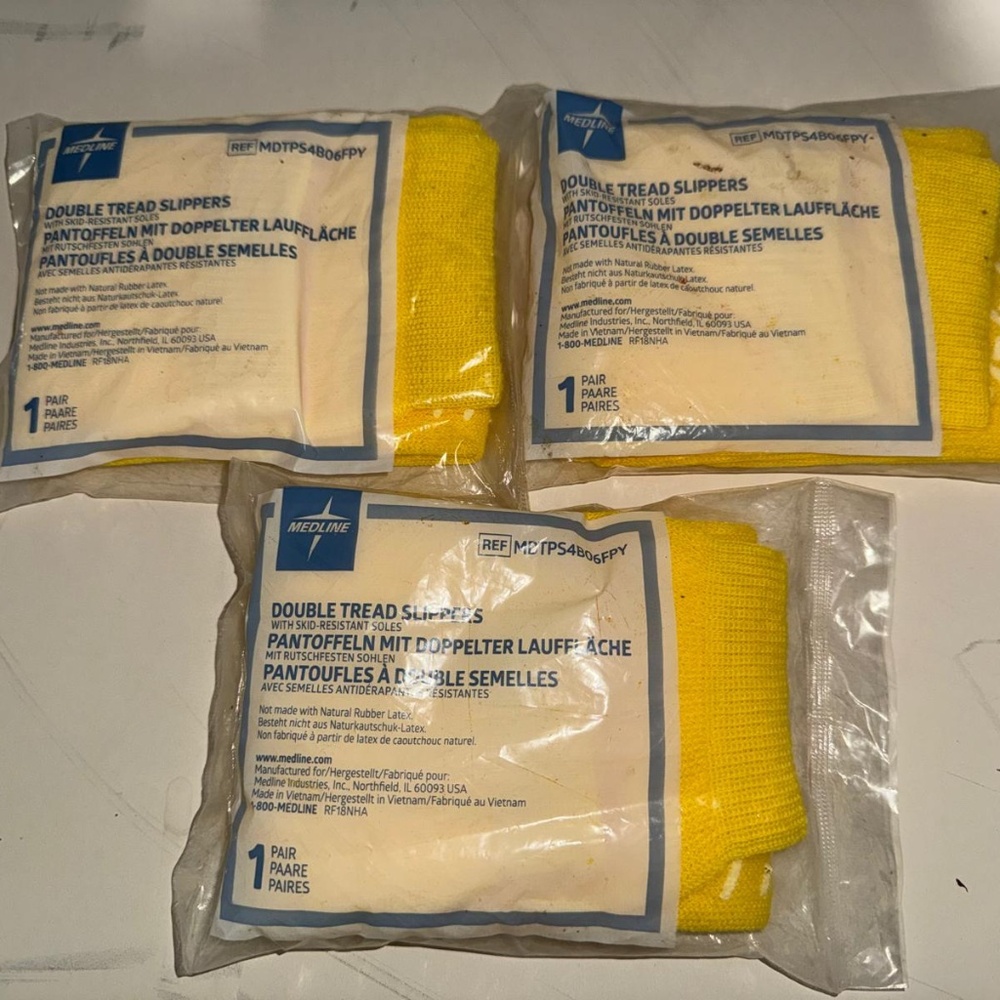 BRAND NEW 3 Pairs of Medline Yellow Slippers XXL NON SKID SOCKS